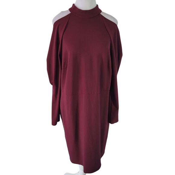 Eloquii Size 18 Cold Shoulder Stretch Midi Dress Burgundy Lane Bryant Plus Size - Picture 1 of 11